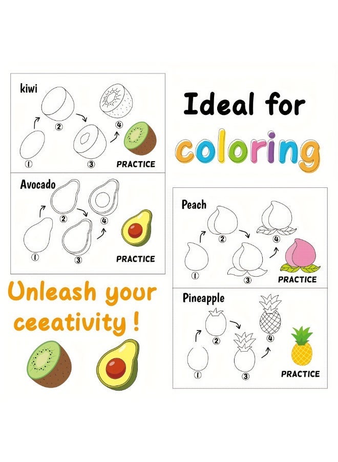 كابسترو كتاب كابسترو لتعليم الرسم خطوة بخطوة للأطفال - تمارين رسم موجهة لتنمية المهارات الفنية المبكرة والتعلم الإبداعي والنشاطات بعيدًا عن الشاشات - موضوع الفواكه والخضروات - Image 2